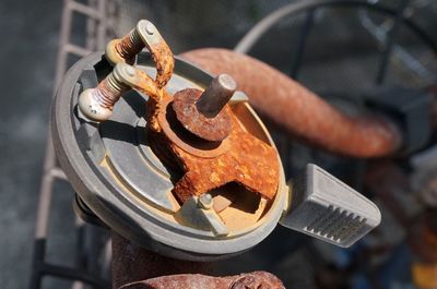 Close-up of rusty weathered machinery