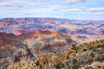 Scenic view of dramatic landscape against cloudy sky