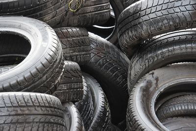 Close-up of stacked tires