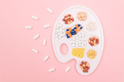 High angle view of breakfast on table