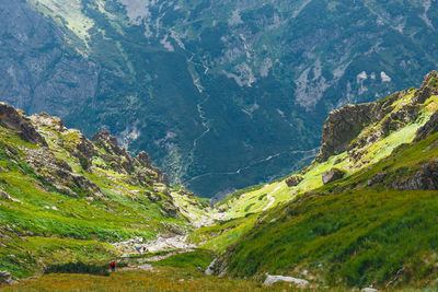 High angle view of valley and mountains