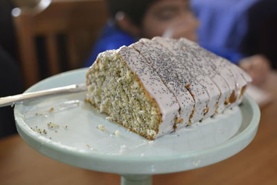 Close-up of cake slice in plate