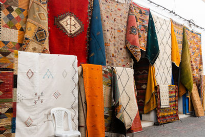 Carpets in moroccan styles hanging on the wall, essaouira, morocco.