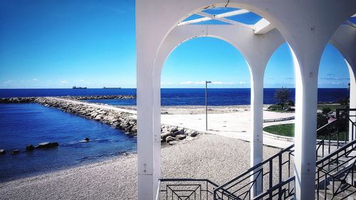 Scenic view of sea against blue sky