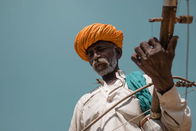 Low angle view of statue against clear sky