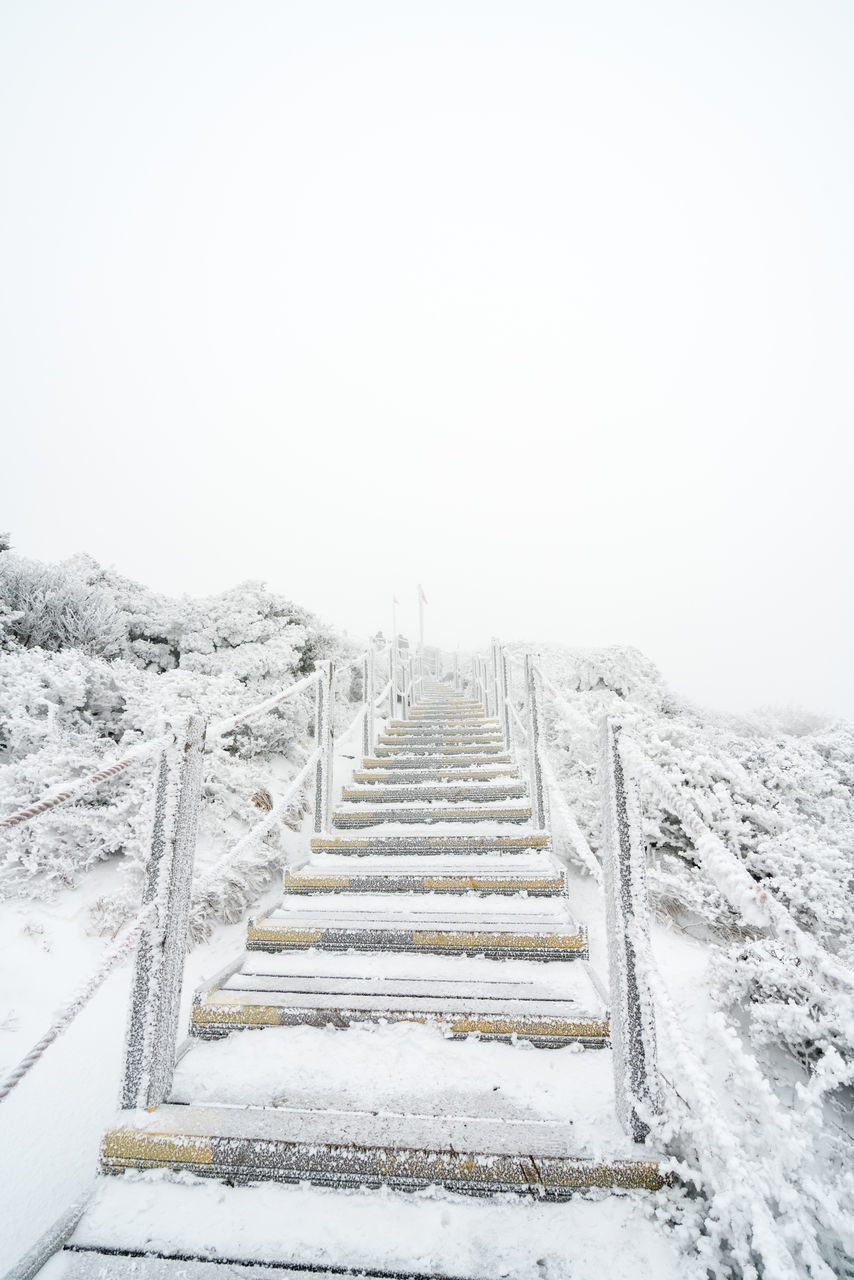 HIGH ANGLE VIEW OF STEPS AGAINST CLEAR SKY