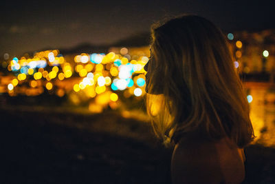 Defocused image of city street at night