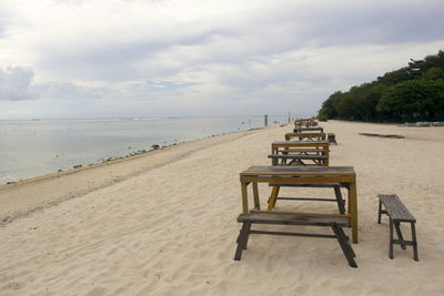 View of chair on beach