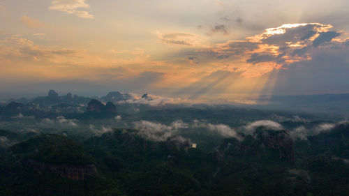 Aerial view of dramatic sky during sunset