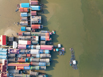 High angle view of boats in sea