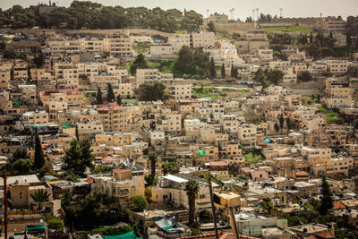 High angle view of buildings in town