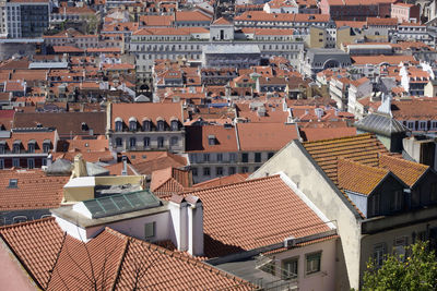 High angle view of buildings in city