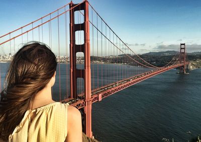 Suspension bridge over river