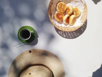 High angle view of dessert in glass on table