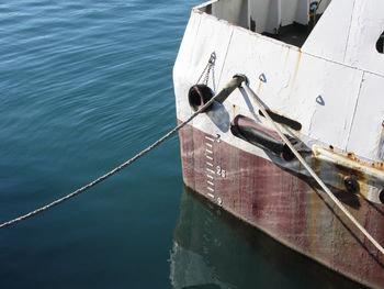 High angle view of boat sailing in sea