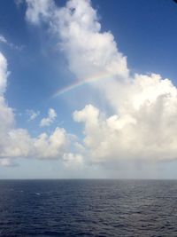 Scenic view of rainbow over sea against sky