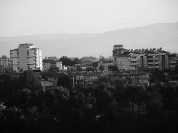 High angle view of buildings against sky