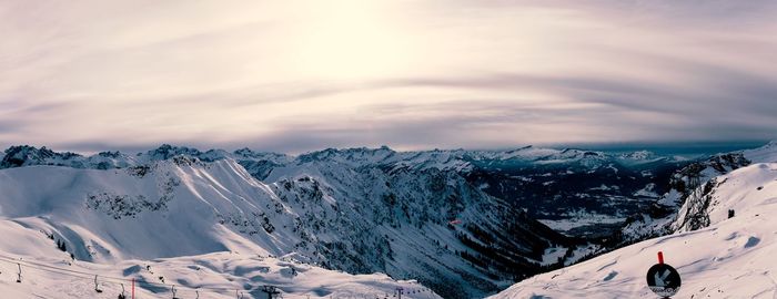 Panoramic view of landscape against sky during winter