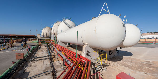 Panoramic shot of ship against clear blue sky