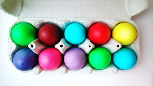 Close-up of multi colored eggs
