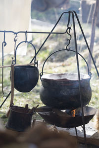 Close-up of fire on barbecue grill