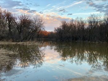 Scenic view of lake against sky during sunset