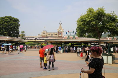 Tourists in front of historic building