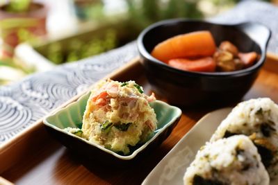 Close-up of food in plate on table