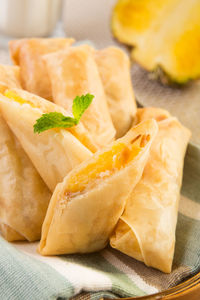 Close-up of spring rolls