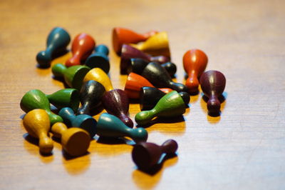 Close-up of toys on wooden table