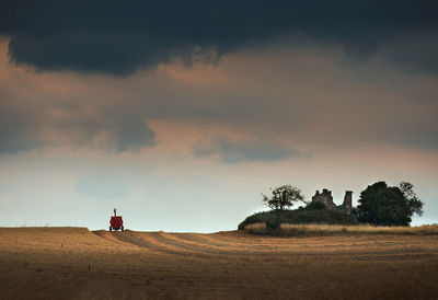 Scenic view of field against sky during sunset