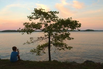 Scenic view of sea at sunset