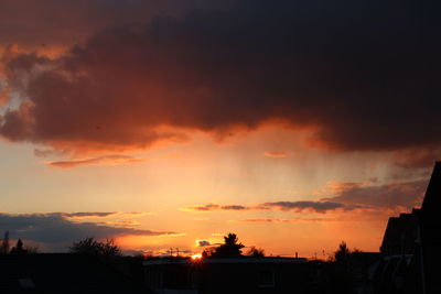 Silhouette city against sky during sunset