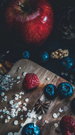 High angle view of apples on table