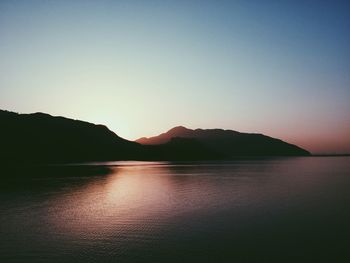 Scenic view of lake at sunset