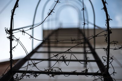 Close-up of fence against building