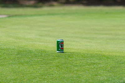 High angle view of camera on field