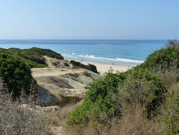 Scenic view of sea against clear sky