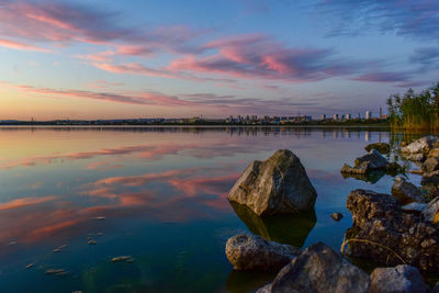 Scenic view of sea against sky during sunset