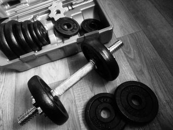 High angle view of objects on table