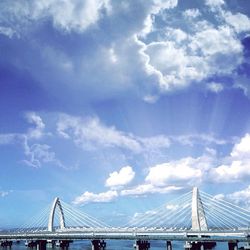 Suspension bridge over river