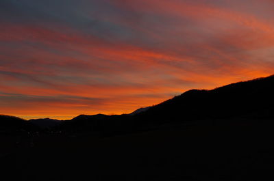 Scenic view of silhouette mountains against sky during sunset