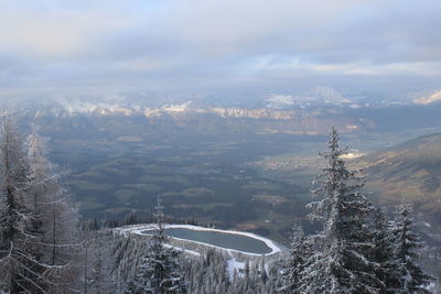 Aerial view of snowcapped mountain against sky