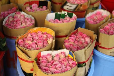 High angle view of various fruits for sale at market stall