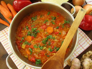 High angle view of vegetables in bowl