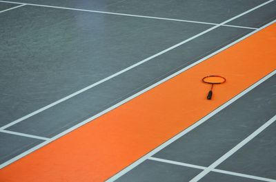 High angle view of badminton racket on floor