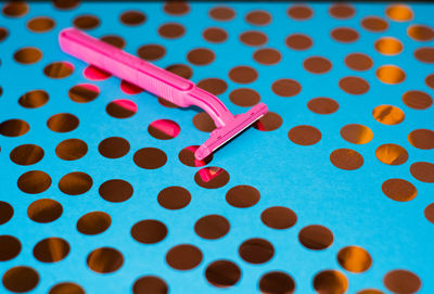 High angle view of multi colored pencils on table