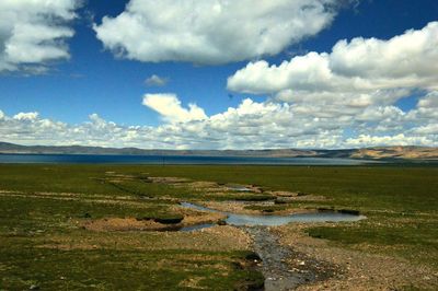 Scenic view of land against sky