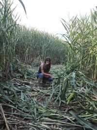 Man in field against sky