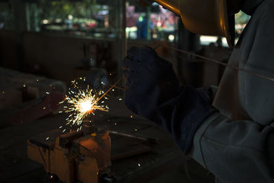 Welder working at construction site